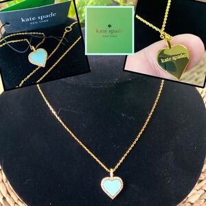 Kate Spade TAKE HEART NECKLACE🩷Charming TIFFANY BLUE CZ/ENAMEL GOLD CHAIN